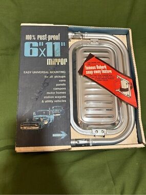 In Original Box Vintage Roberk 6”x11” Snap-Away Side Mirror